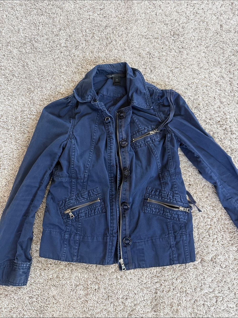 Marc Jacobs Women’s Navy Utility Jacket with Zip Pocket Details